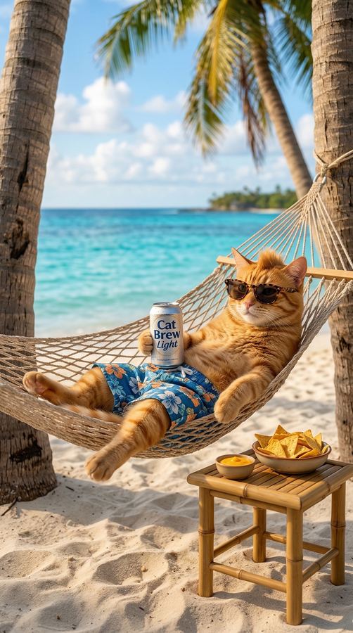 Barny in a hammock on the beach.