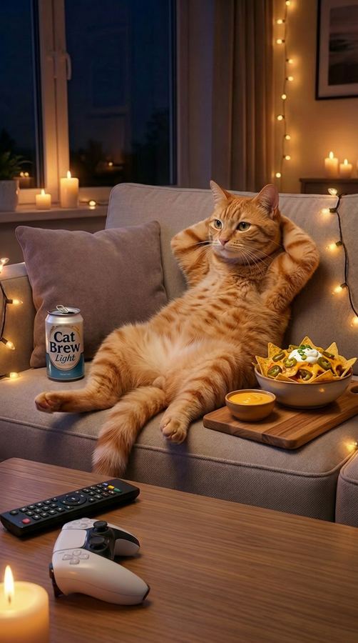 Barny stretched out on a sofa with a beer.